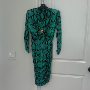 Roberto Cavalli Emerald Snake Print Long Sleeve Dress